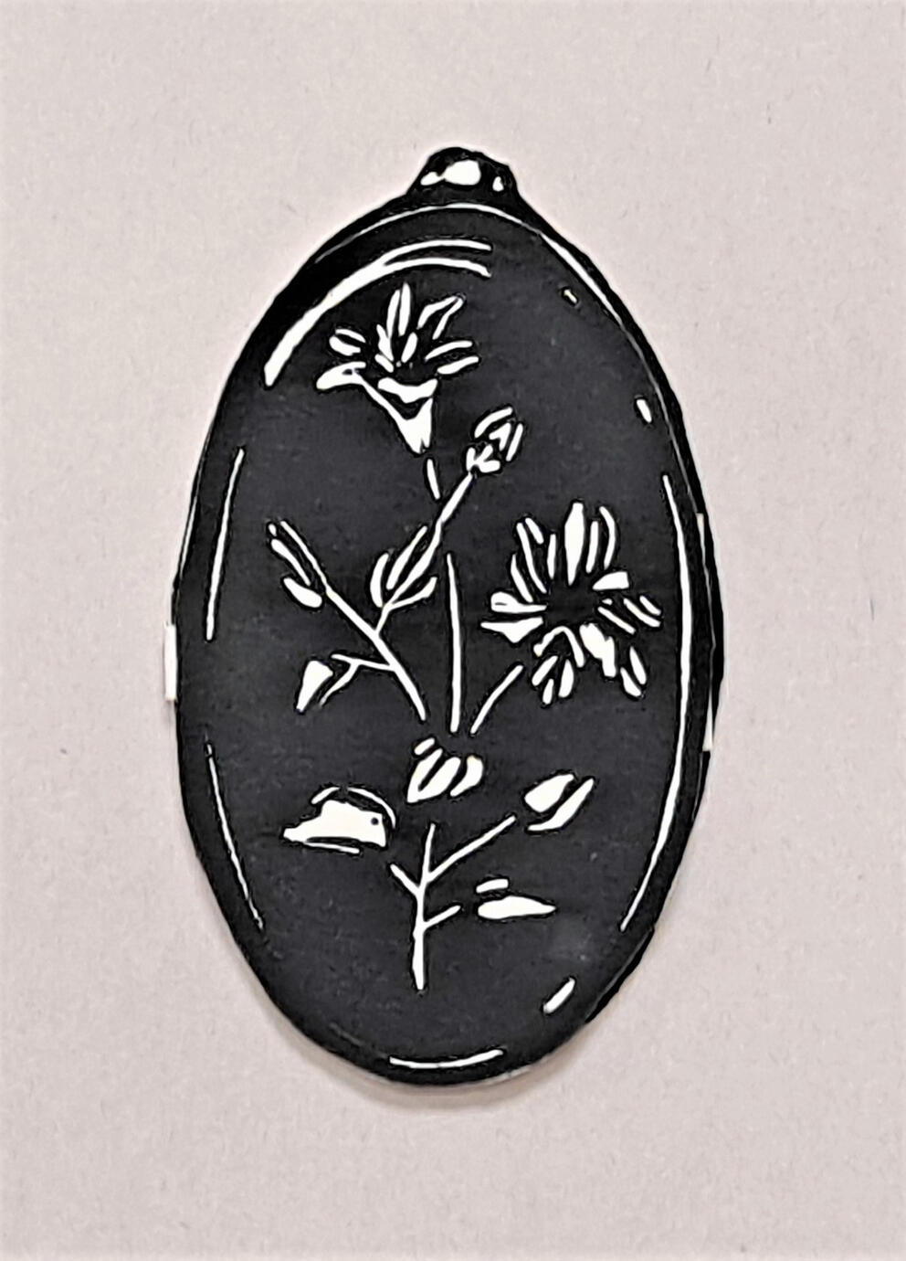 Fox Sisters Locket (closed), linocut on watercolor paper