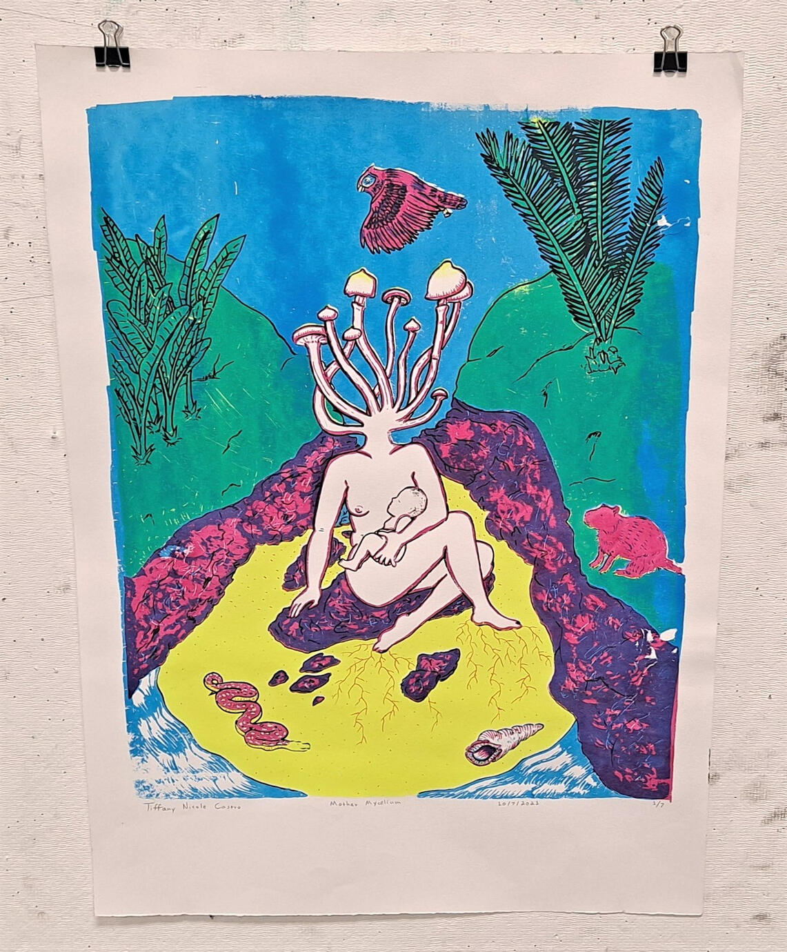Mother Mycelium, silkscreen print on watercolor paper