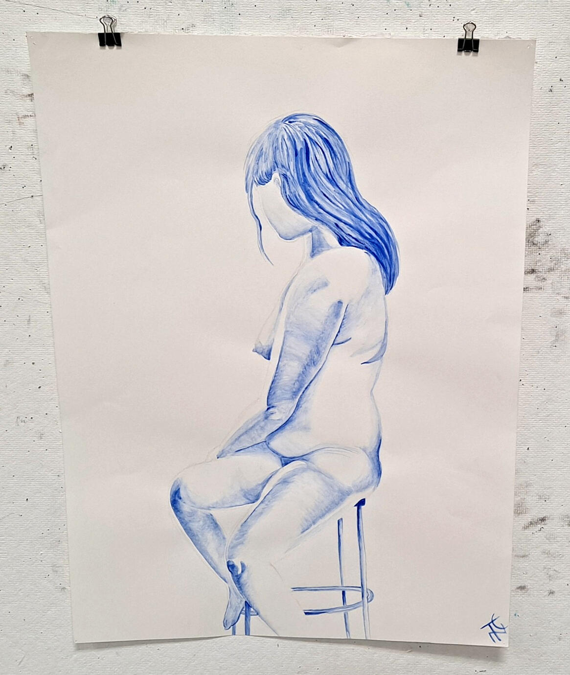Nude in Blue, watercolor on watercolor paper