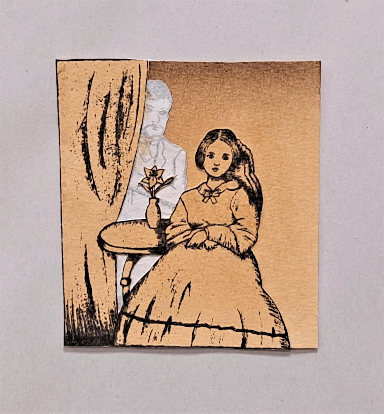 Spirit Photo, screenprint on coffee-stained watercolor paper and Chinese Mulberry paper